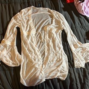 Super cute white mesh bohemian style swim suit cover up top